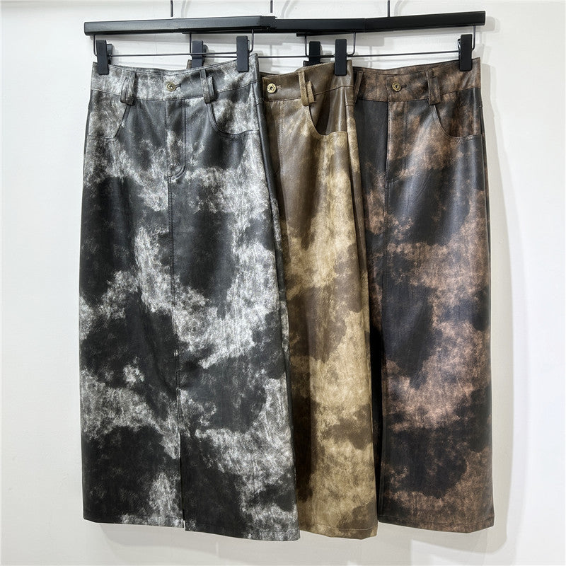 Dye leather skirt