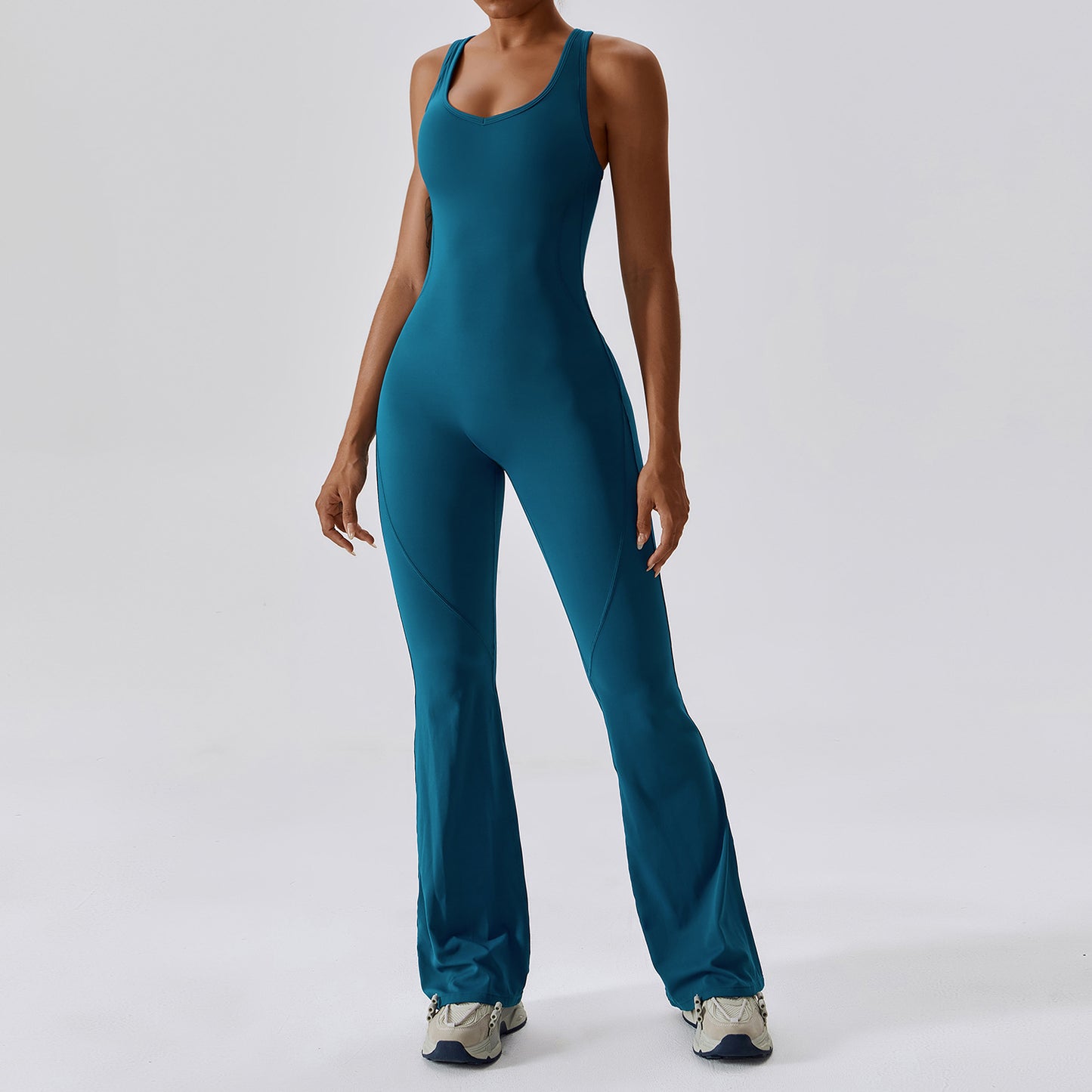 Sleeveless slim fit long pants jumpsuit
