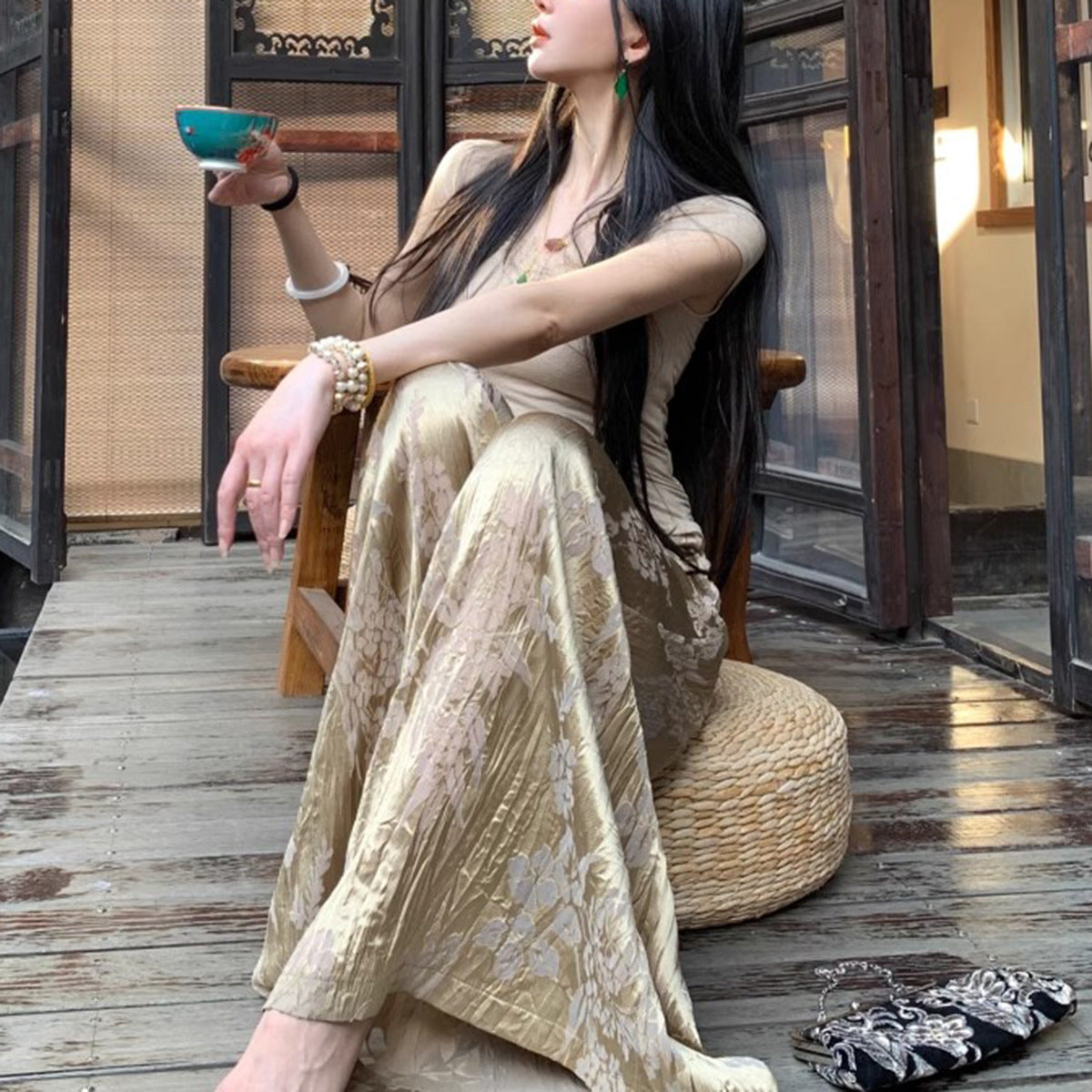 Silk Handmade Knot Summer Casual Wide-Leg Pants for Women