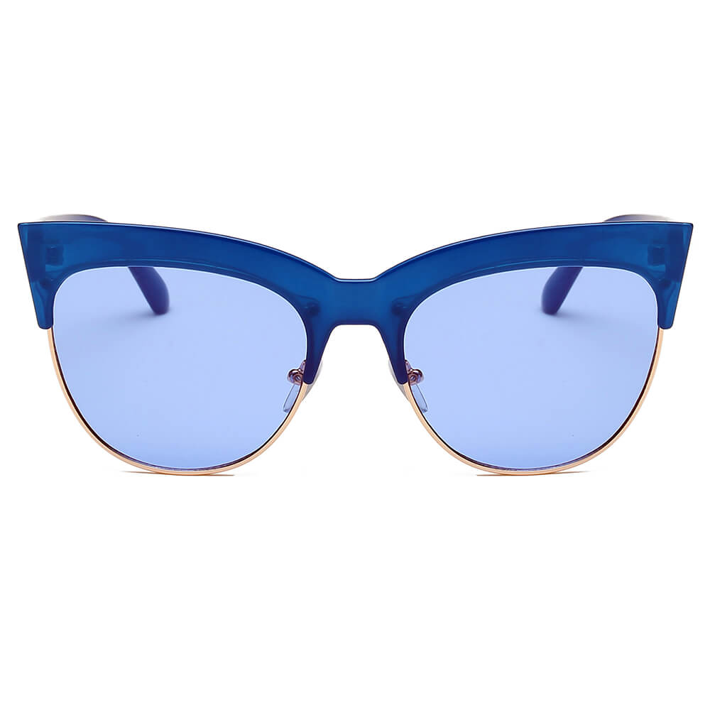 HENRIETTA | Women Half Frame Round Cat Eye Sunglasses