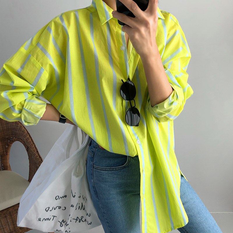 SuperAen Spring Autumn New Striped Long-Sleeve Shirt Female Korean Style Cotton Women Blouses and Tops Fashion