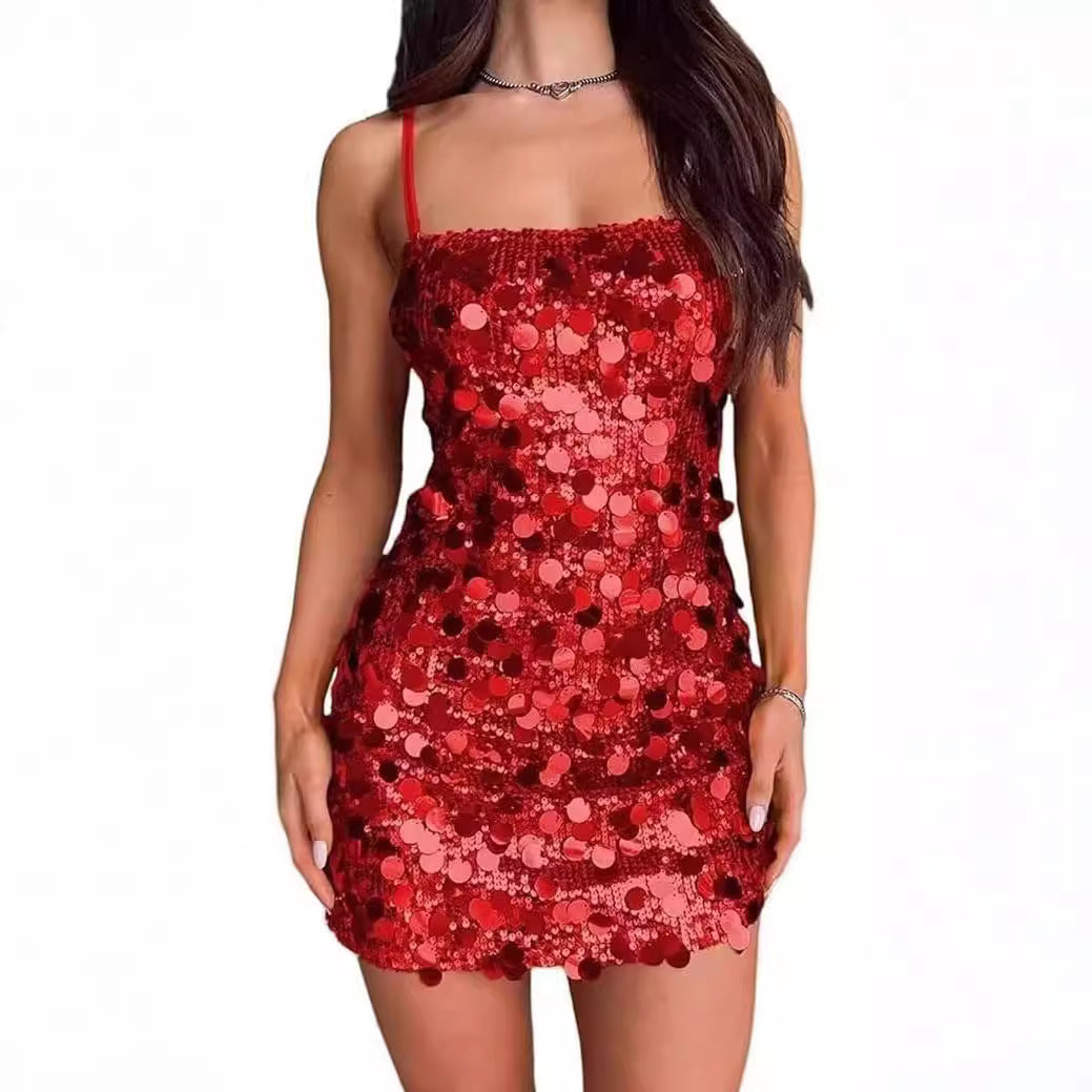 Fashionable Sequin Strapless Dress with Backless Design, Short Bodycon Silhouette for Party and Evening Events