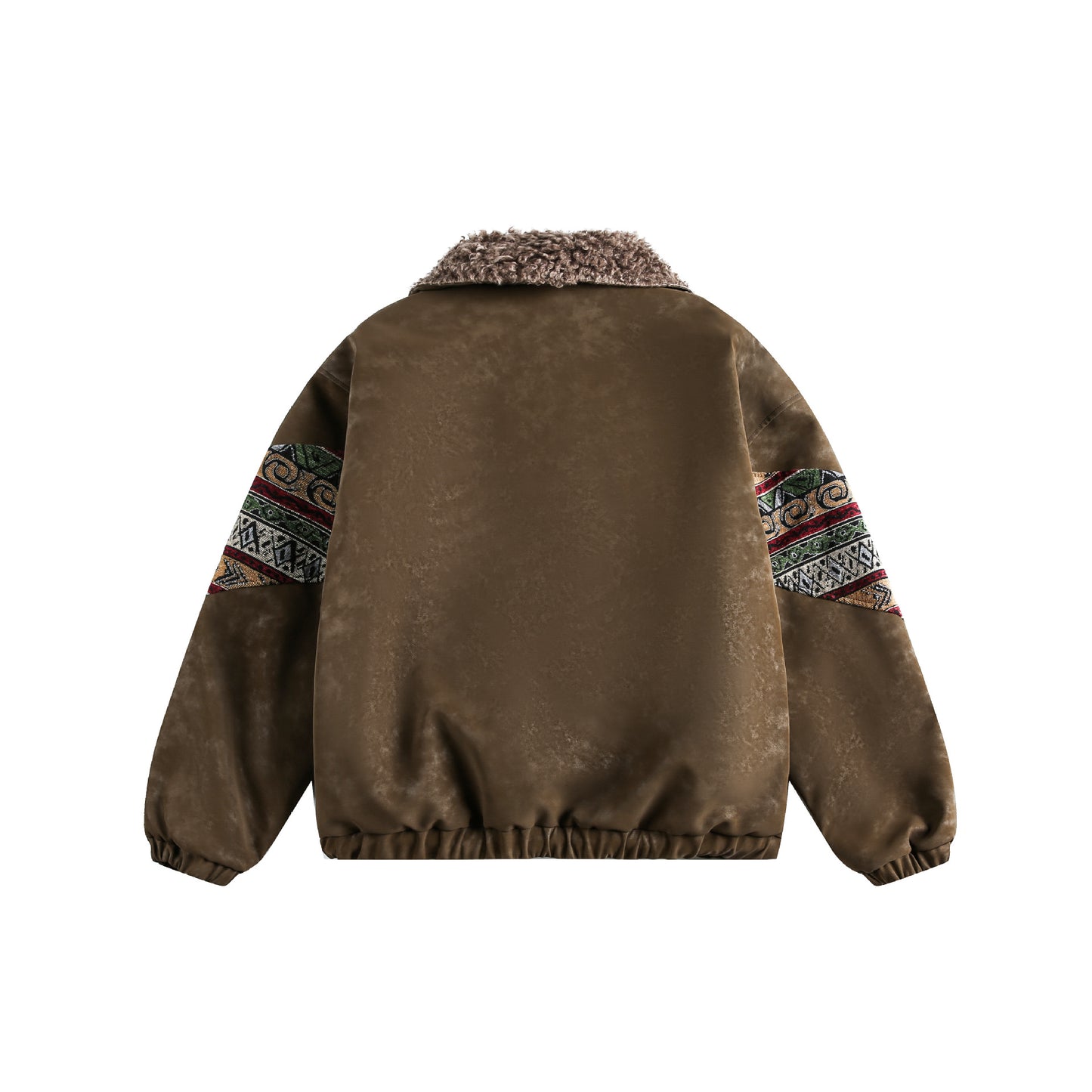 Retro ethnic style woven belt splicing PU leather jacket cotton jacket