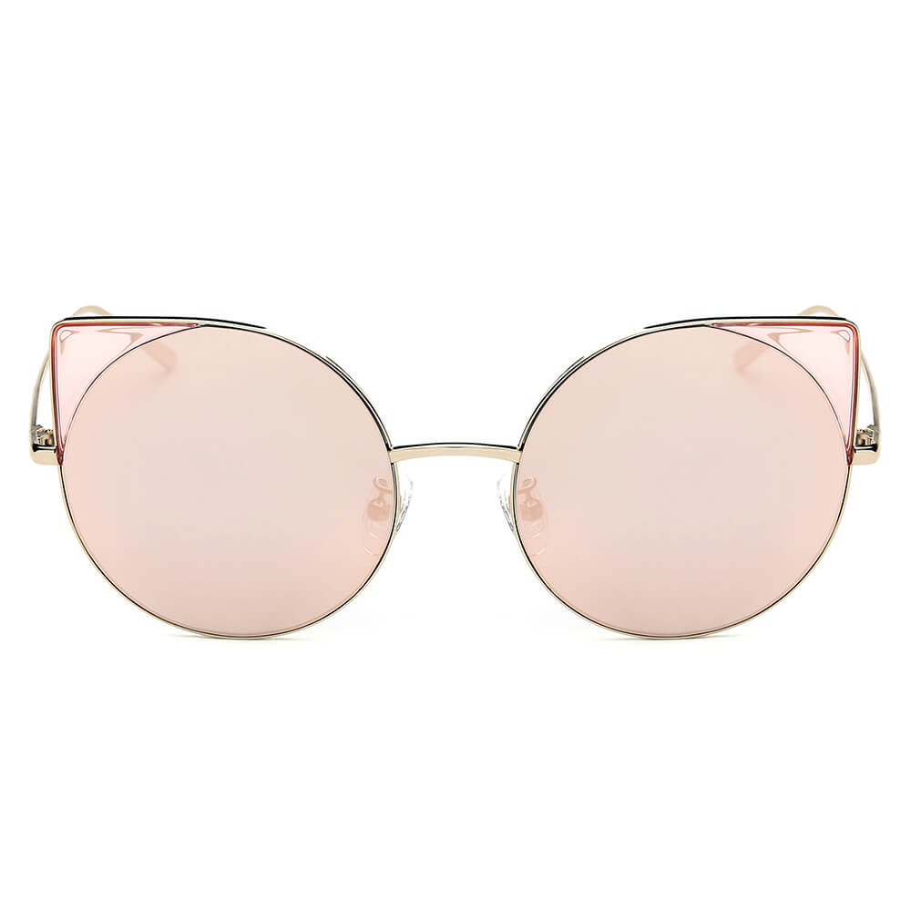 Dublin- Women Mirrored Lens Round Cat Eye Sunglasses