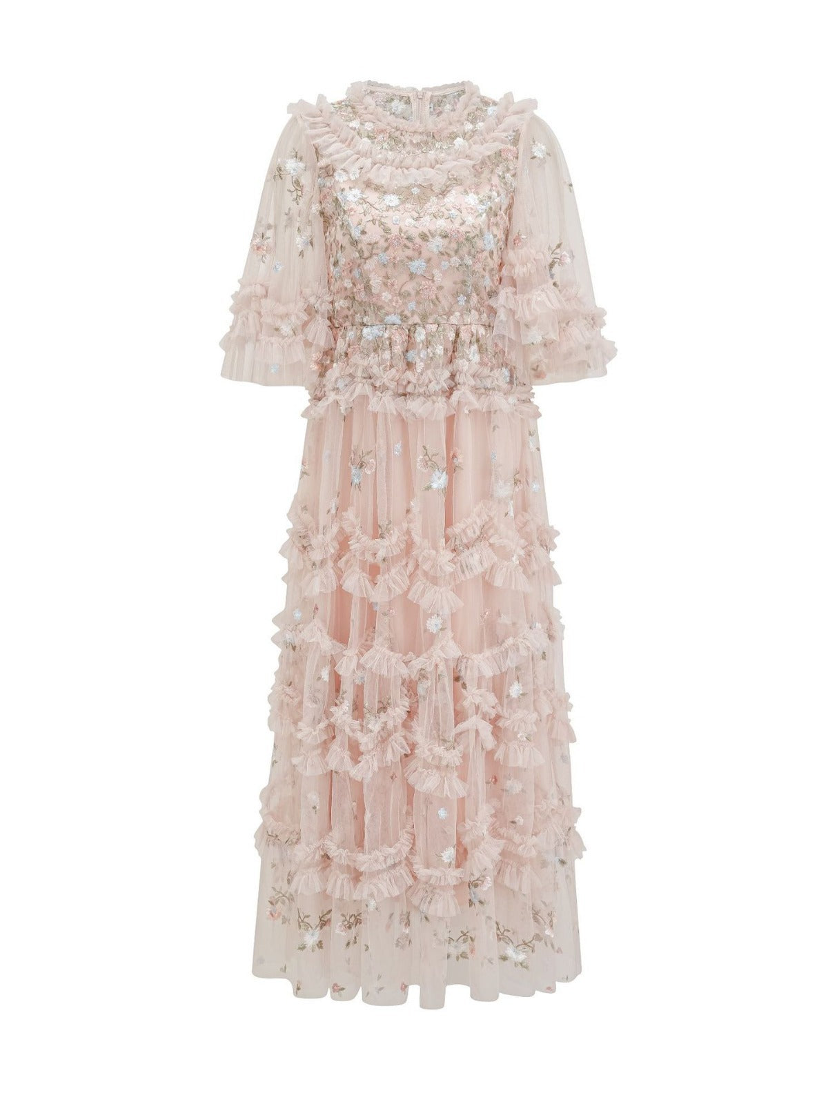 Designer Pink Flower Embroidery long Dress