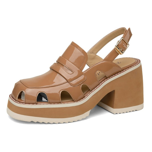 Muffin Thick Bottom Hollow Breathable New Retro Thick Bottom Toe Leather Back Empty Belt Sandals