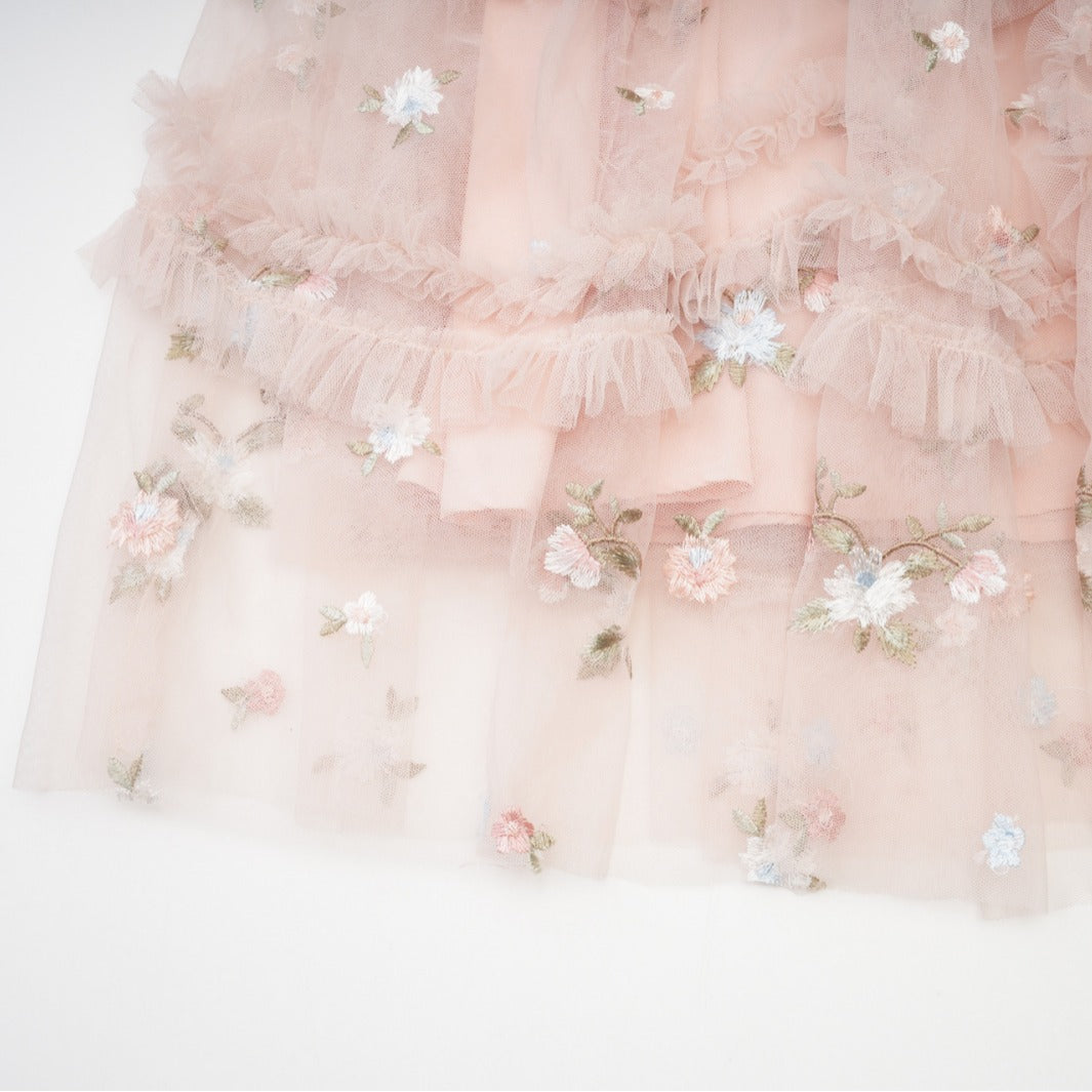 Designer Pink Flower Embroidery long Dress