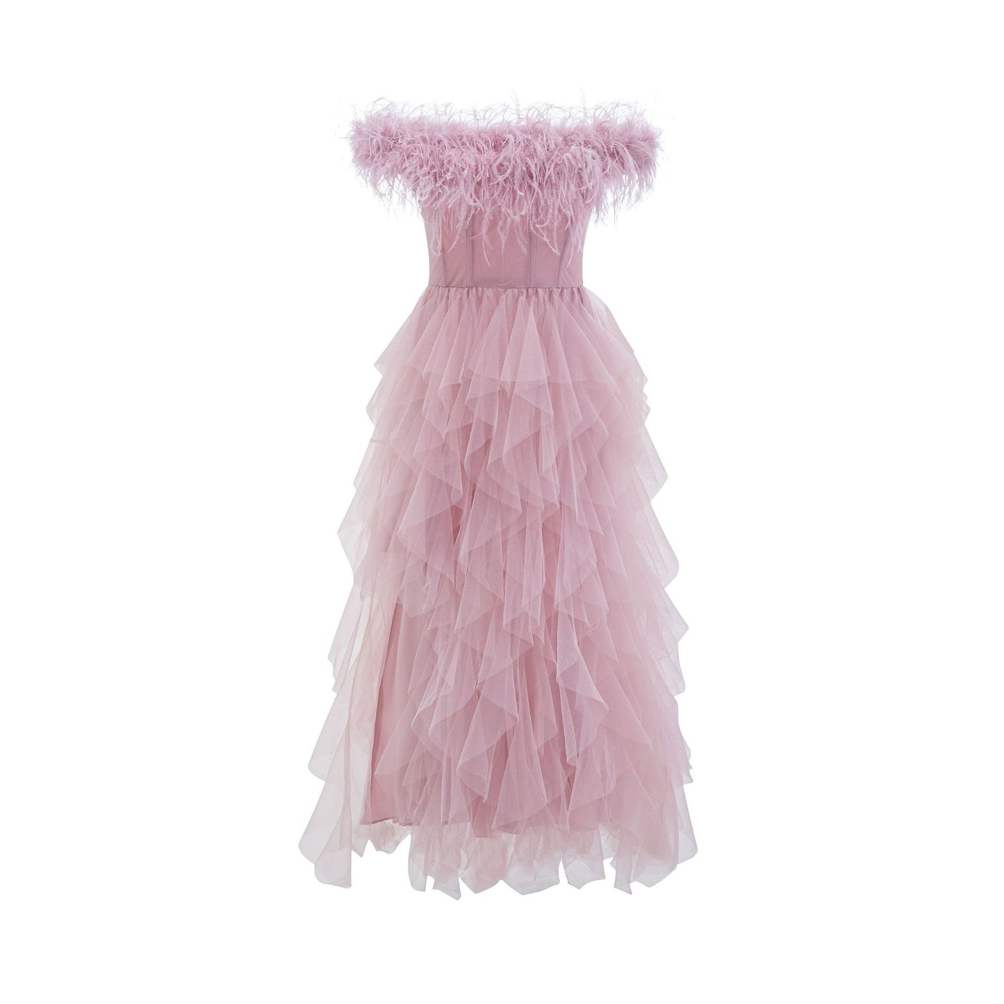 Evening Dress Women's One-Shoulder Strapless Dress Fashionable Sexy Backless Fluffy Long Dress