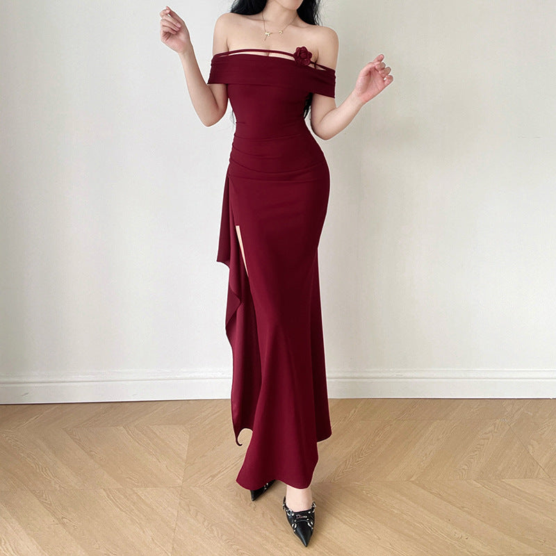 One-Shoulder High Slit Evening Dress Women's
