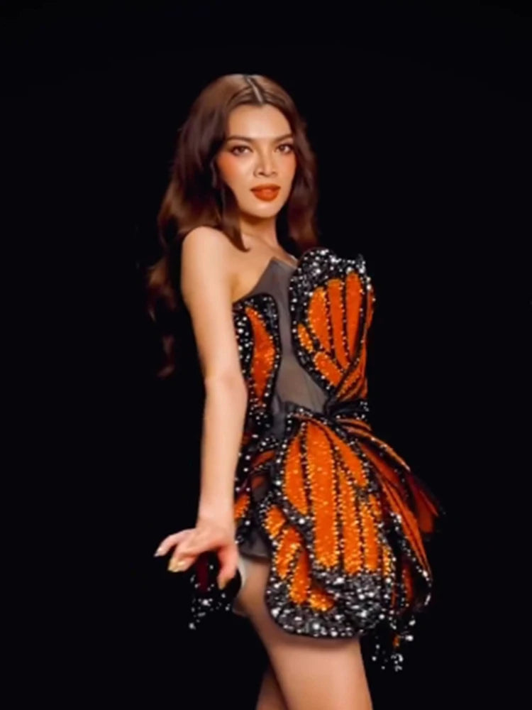 Luxury Butterfly Shape Designer Sequin Dress