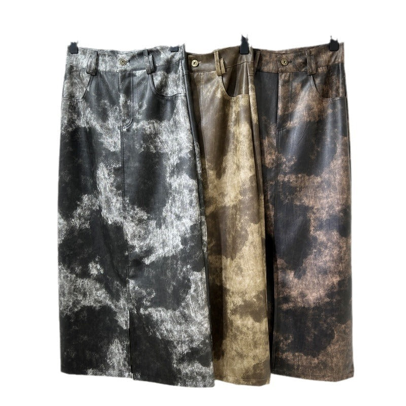 Dye leather skirt