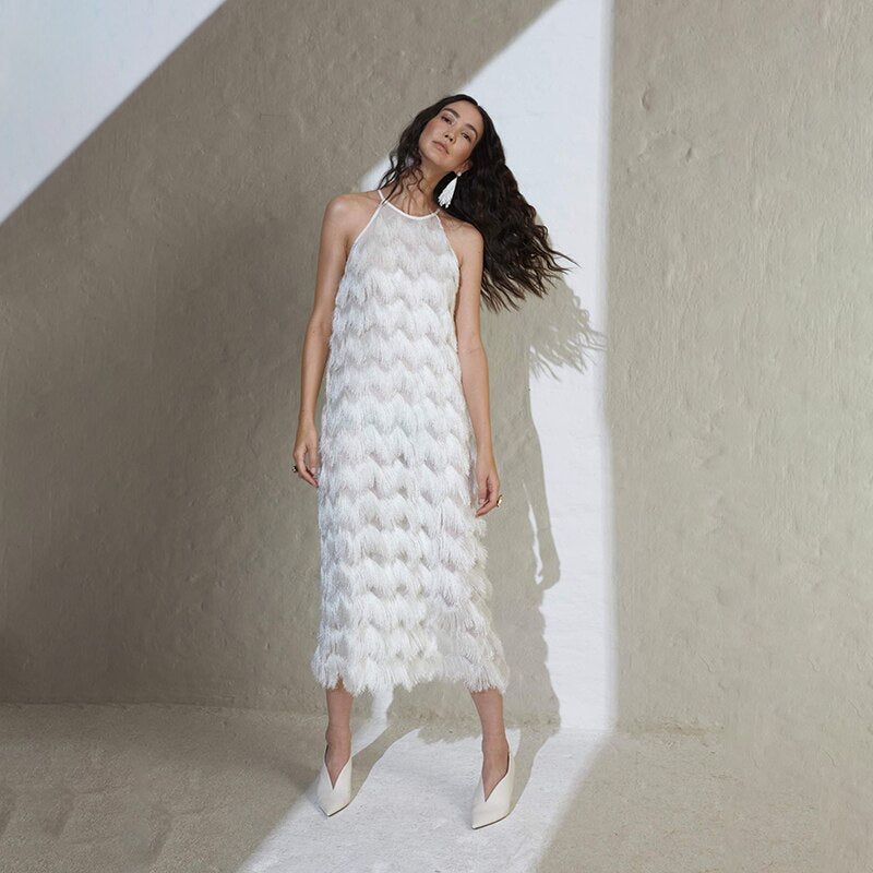 White Fringed Dresses