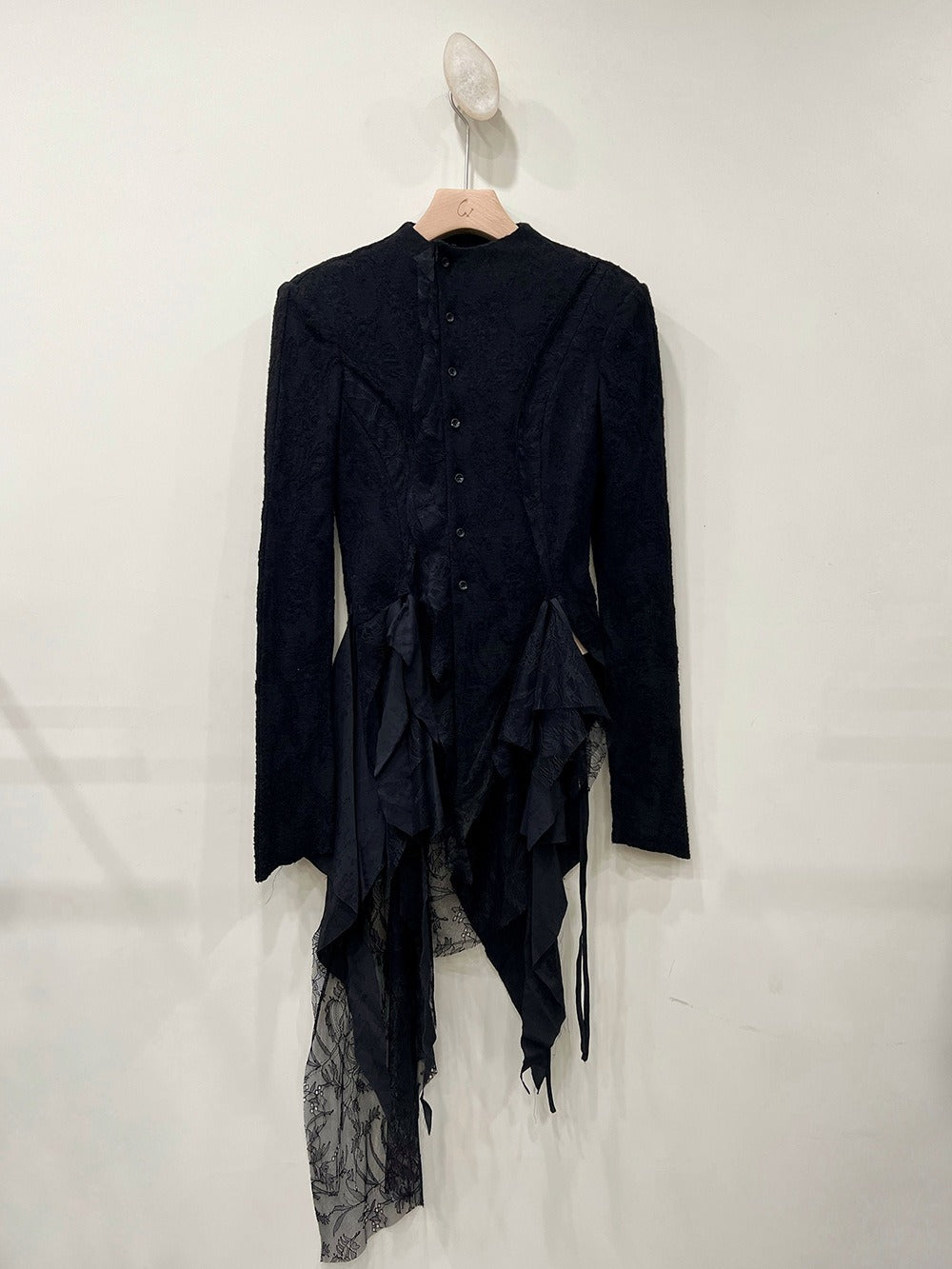 Solid Spliced Lace Blouses For Women Round Neck Long Sleeve Tunic Irregular Hem Skimming Shirt
