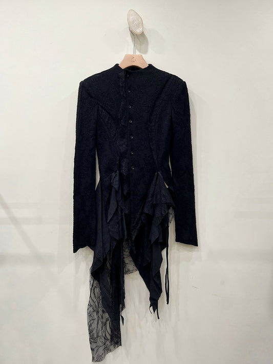 Solid Spliced Lace Blouses For Women Round Neck Long Sleeve Tunic Irregular Hem Skimming Shirt