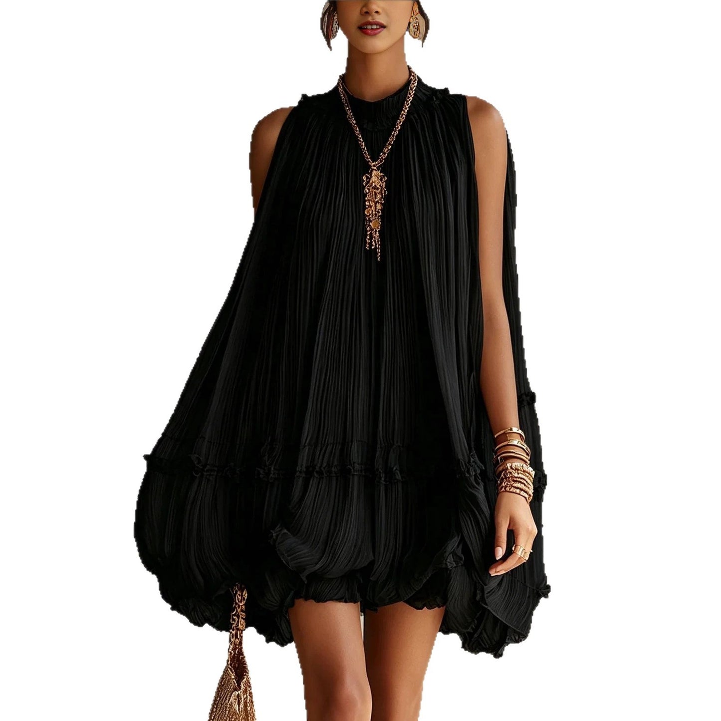 Sleeveless Pleated Mini Dress