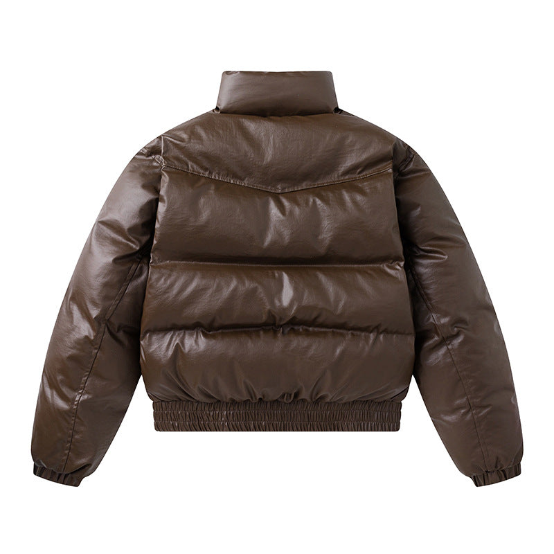 Leather inspired cotton jacket with short quilted thread design