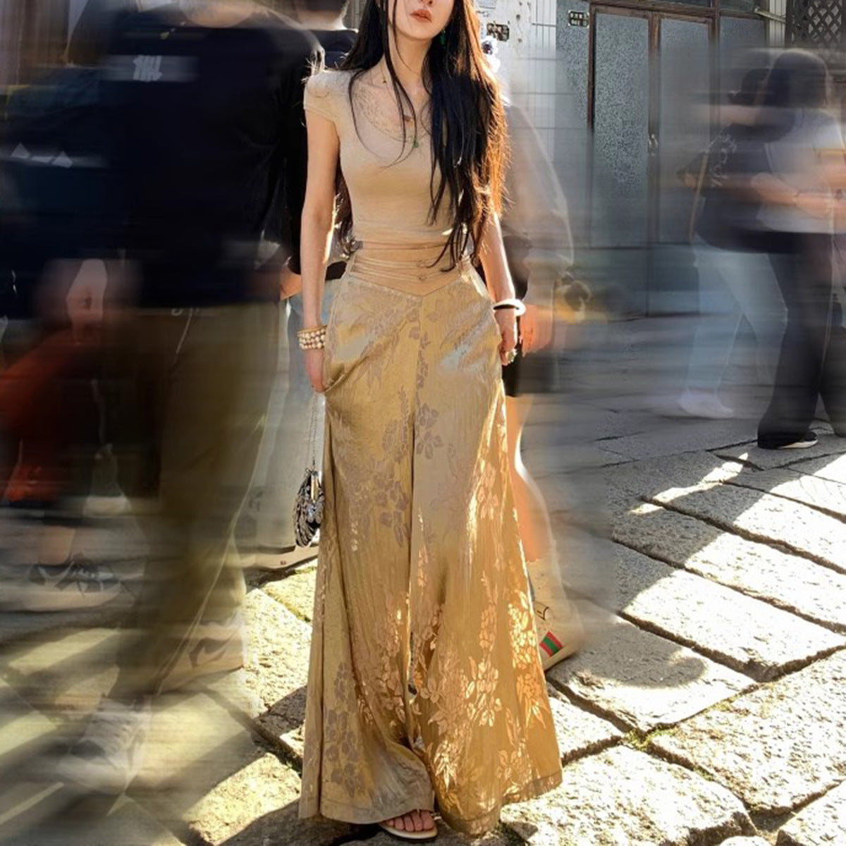 Silk Handmade Knot Summer Casual Wide-Leg Pants for Women