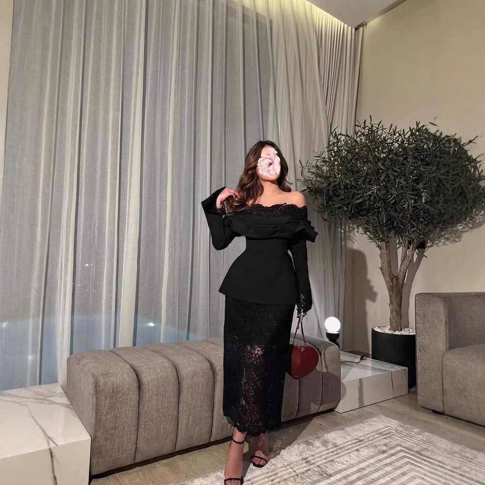 Backless One-Shoulder Lace Evening Dress