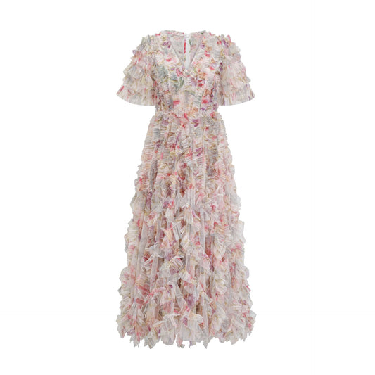 Floral V-neck Short Sleeve Dress