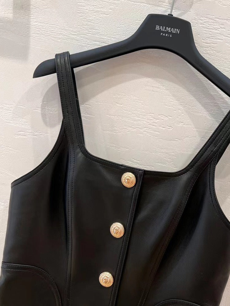 Sheepskin Slim Fit Black Sling Dress