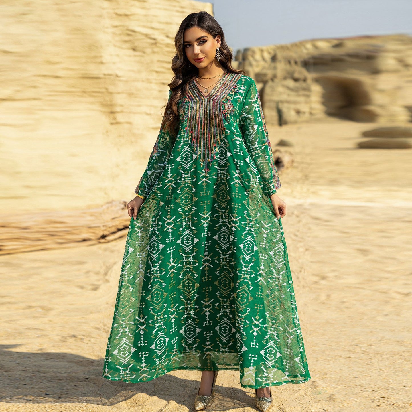 Embroidered Evening Dress with Applique Patchwork Dress