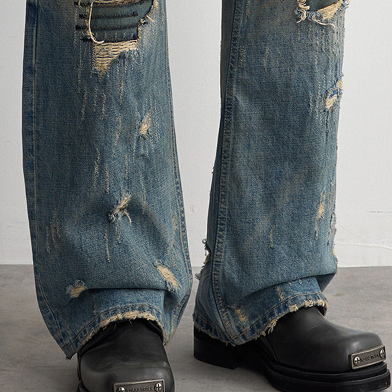 Ripped patch denim pants