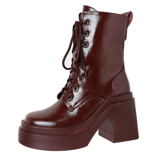Thick-Soled Martin Boots Women's Leather Single Boots New Winter High-Heeled Thick-Heeled Short Boots