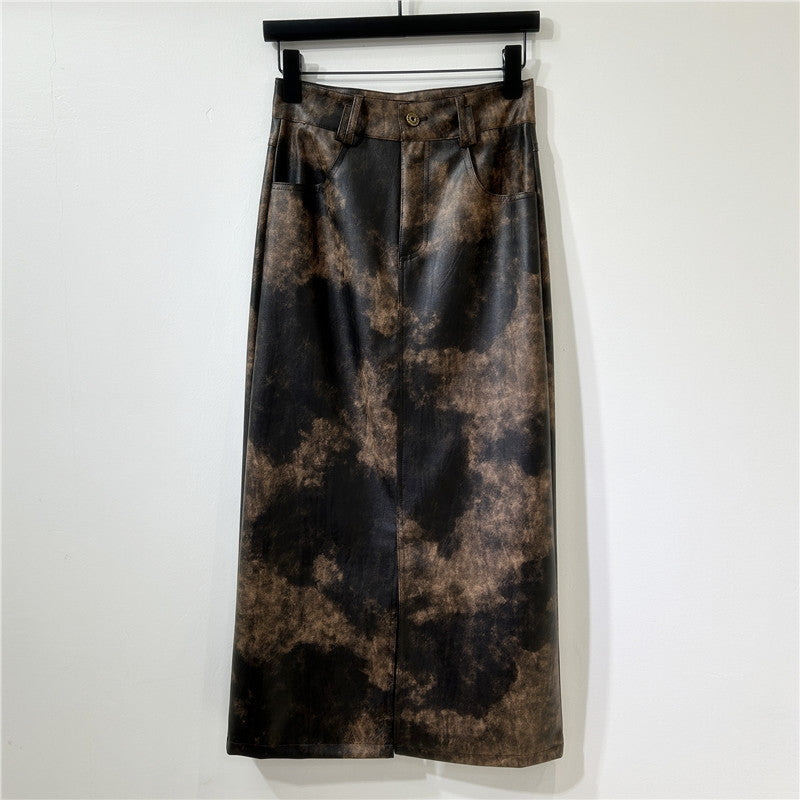 Dye leather skirt