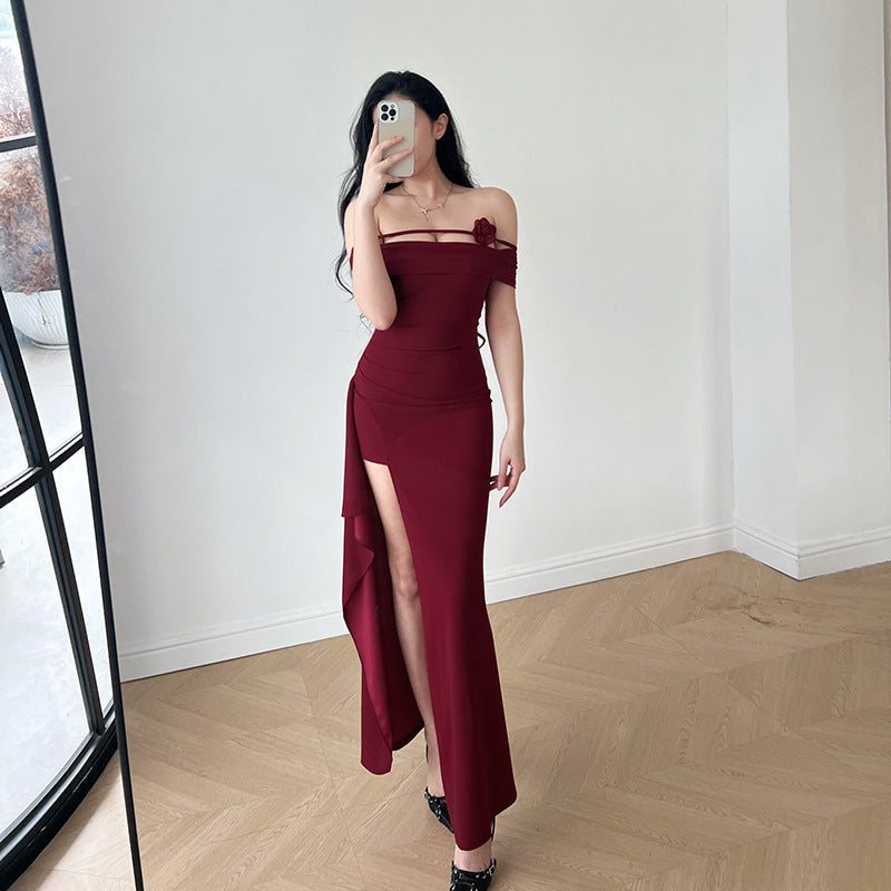 One-Shoulder High Slit Evening Dress Women's