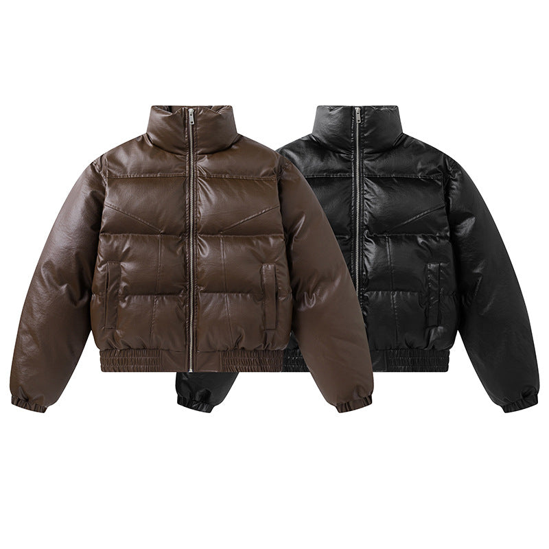 Leather inspired cotton jacket with short quilted thread design