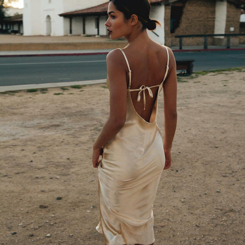 Women's Halter Satin Mermaid Evening Dress Backless Sexy Dress