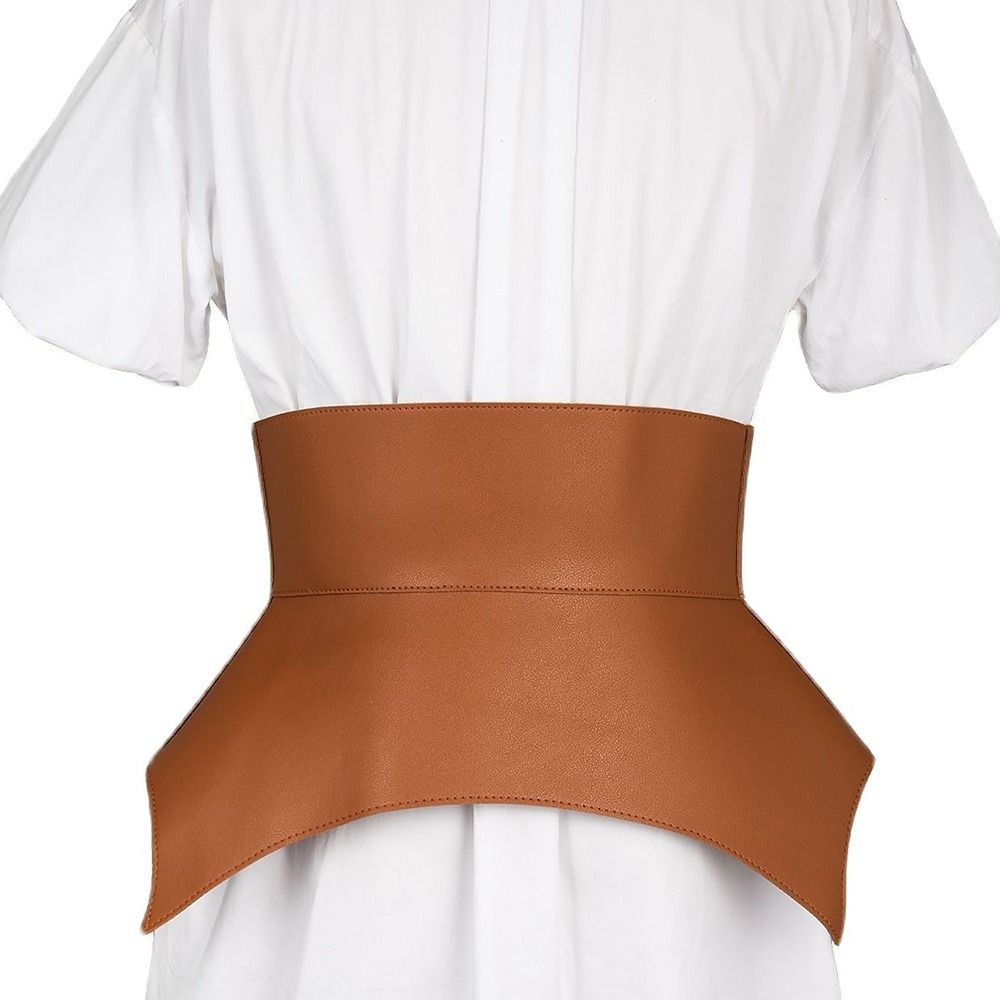 Black Brown Irregular Pu Leather Long Wide Belt Punk Style Women Fashion Autumn Winter Skirt Dress Coat Waistband Corset Belt