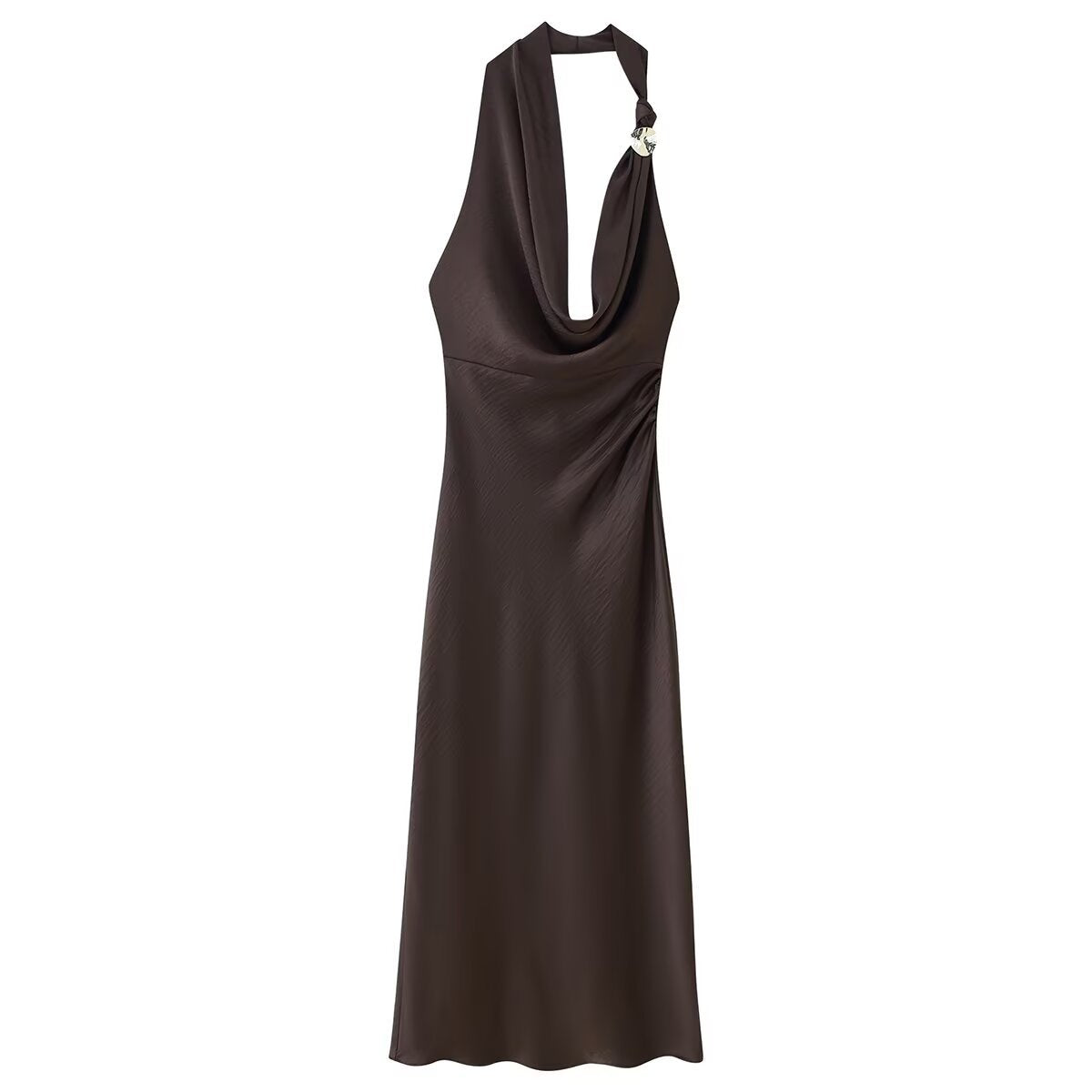 sleeveless asymmetrical backless silk satin texture dress