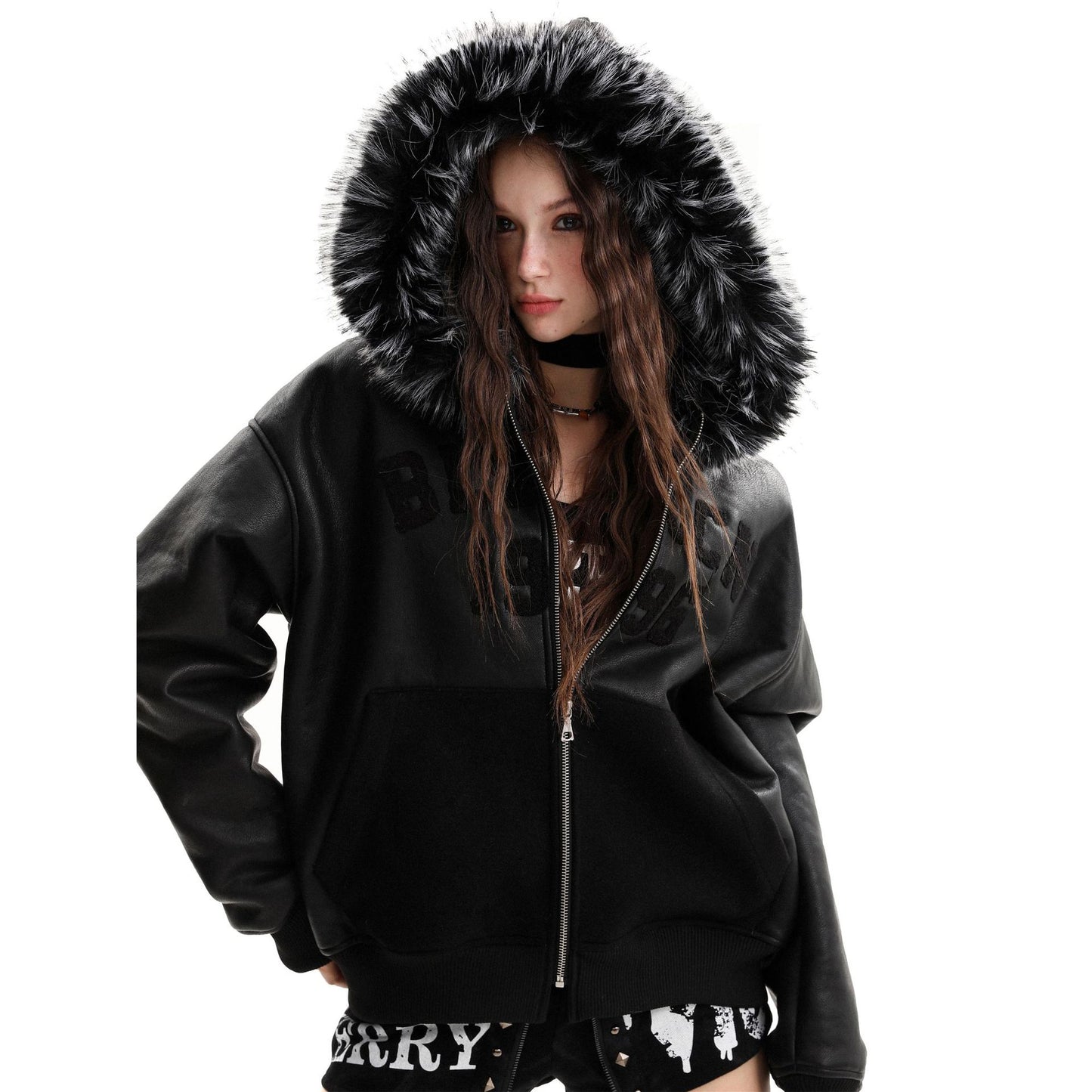 Leather jacket with lamb wool lining and cotton lining