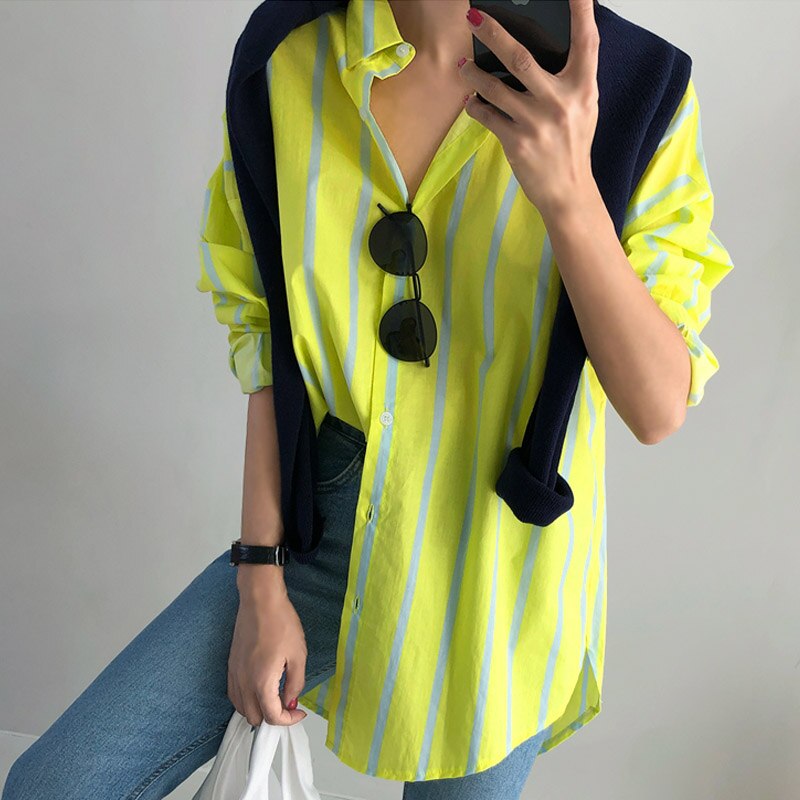 SuperAen Spring Autumn New Striped Long-Sleeve Shirt Female Korean Style Cotton Women Blouses and Tops Fashion