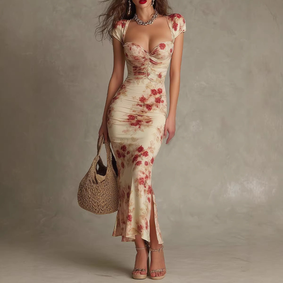 Vintage floral Printed Fitted Dress
