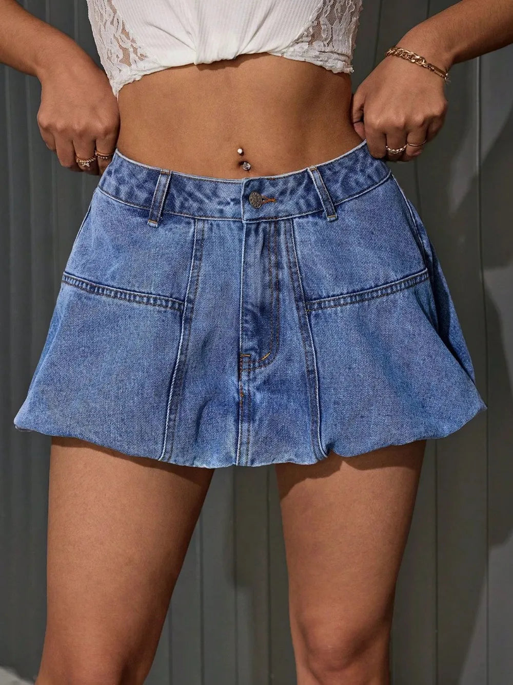 Bubble Mini Denim Skirt