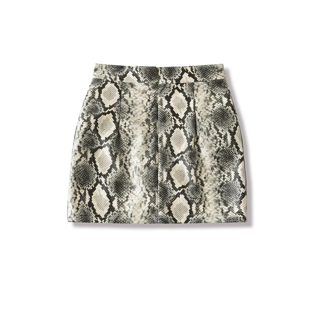Snake Print Leather Mini Skirt
