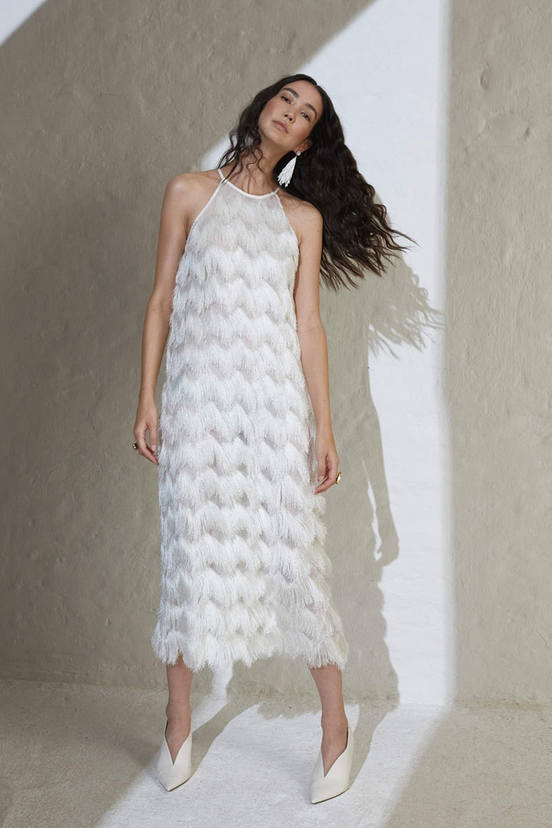 White Fringed Dresses