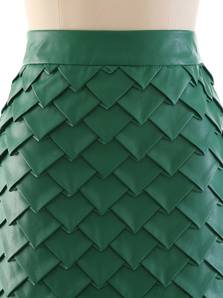 A Line Patchwork Leather Skirts