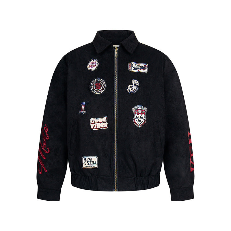 Suede embroidered lapel jacket