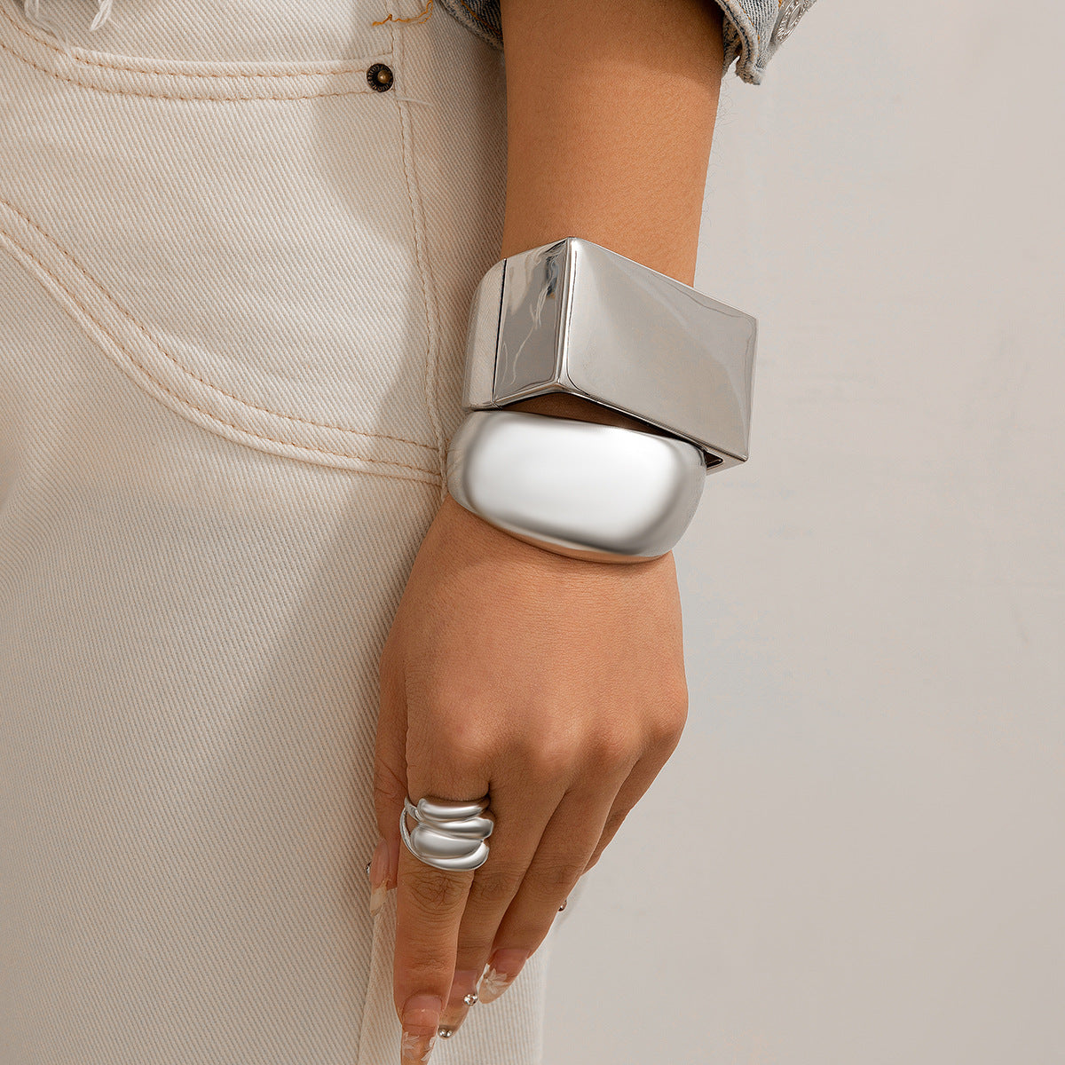 Retro metal square mirror bracelet