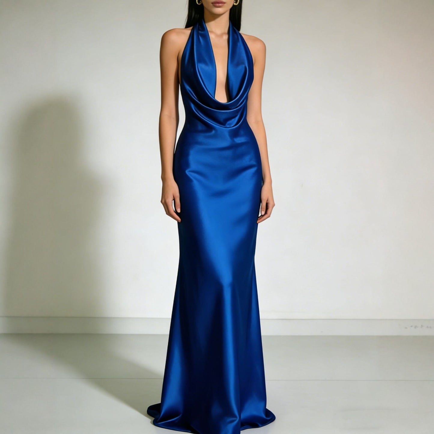 Solid color Strapless  Backless  Satin Evening dress Long dress