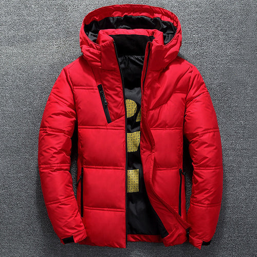 New White Duck Down Jacket Men Winter Warm Solid Color Hooded Down