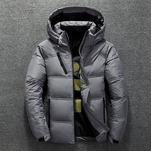 New White Duck Down Jacket Men Winter Warm Solid Color Hooded Down
