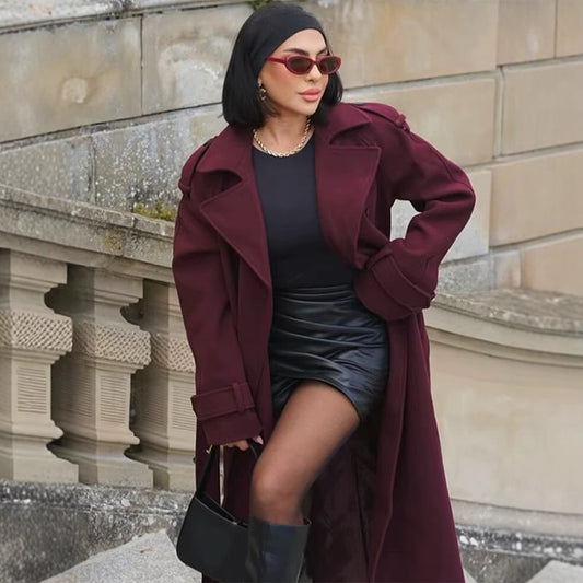 Lace-up Woolen Trench Coat