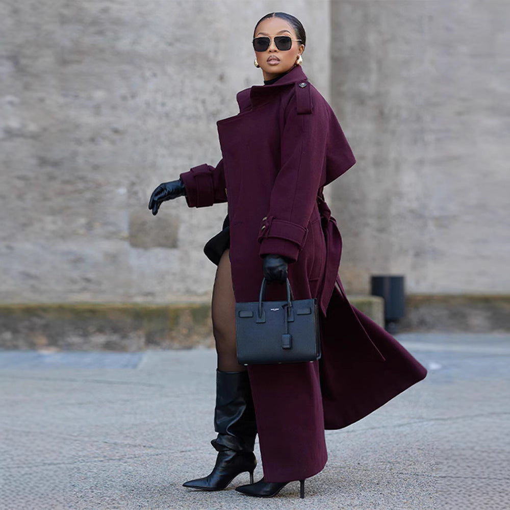 Lace-up Woolen Trench Coat