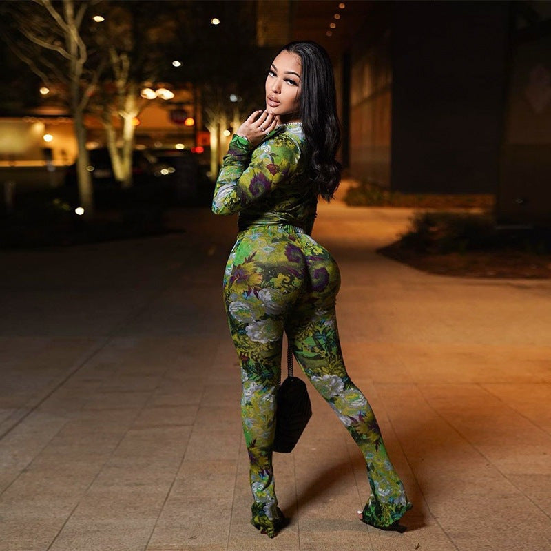 Mesh Printed Polyester Casual Suit