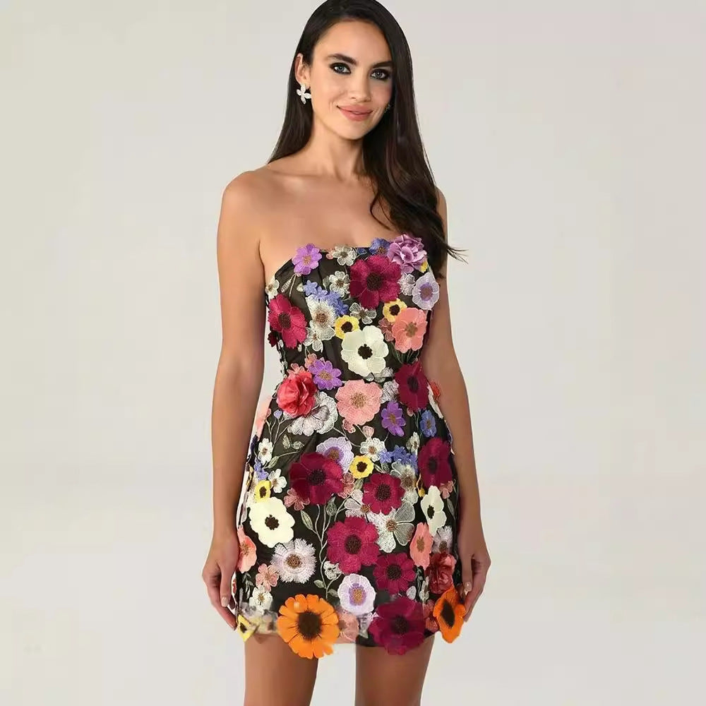 Embroidery Stitching Flowers Tube Top
