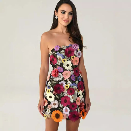Embroidery Stitching Flowers Tube Top